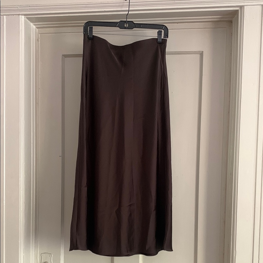 Brown Satin Midi Skirt Size Small